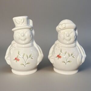 Pfaltzgraff Winterberry Christmas Snowman Salt Pepper Shakers Holly Berries Vtg